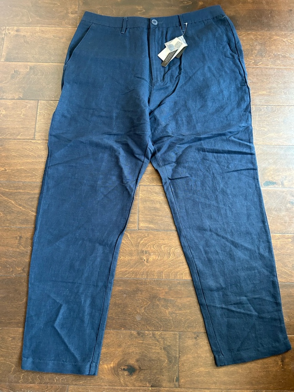 Magaschoni Mens Linen Blend Navy Blue Pants Sz 34